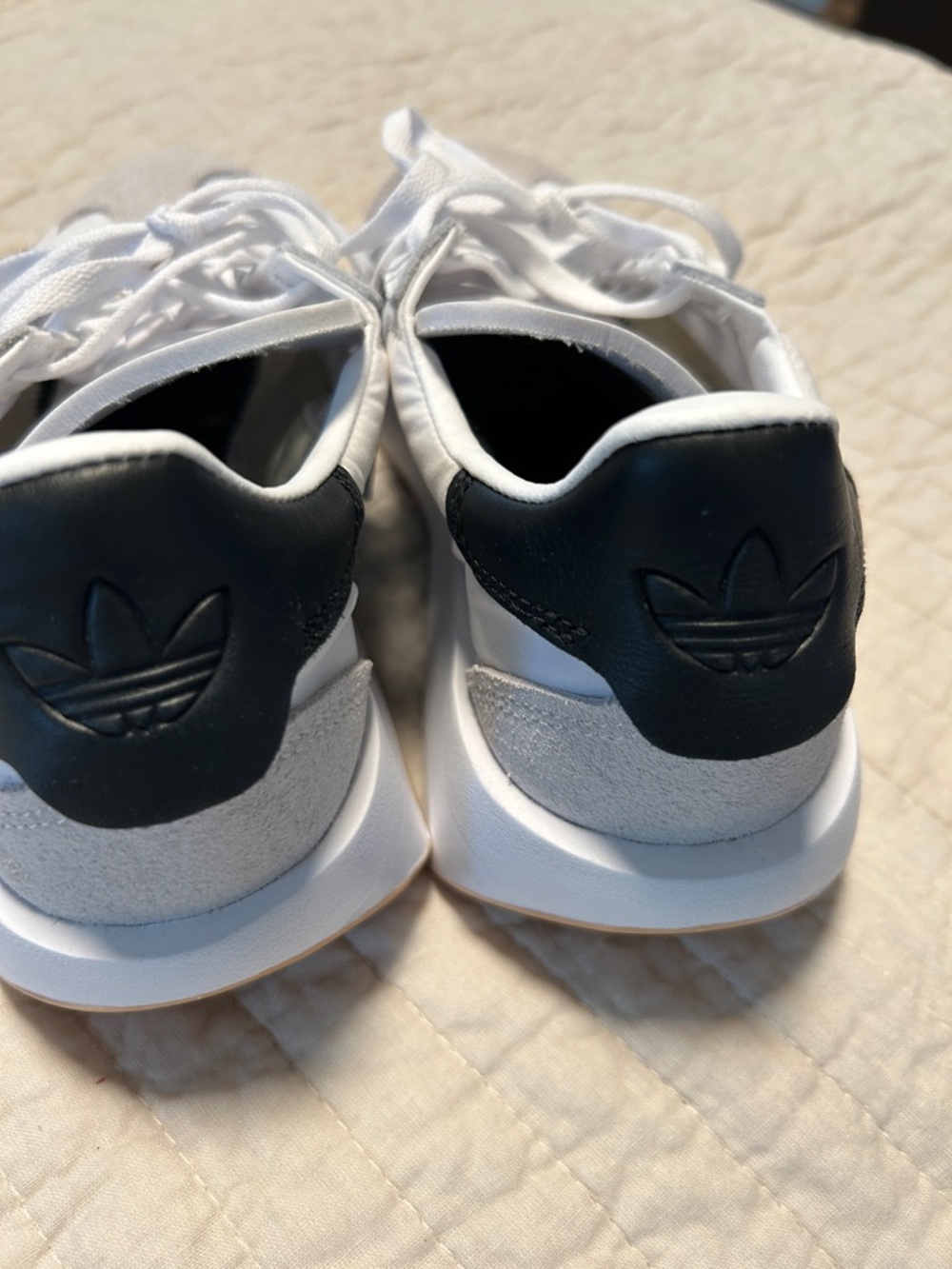 adidas White Sneakers with Black Stripes and Gray Suede Toe - Picture 2 of 10